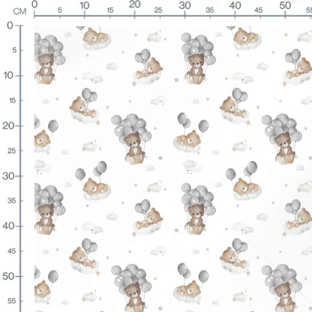 Tissu - Oursons et ballons sur blanc