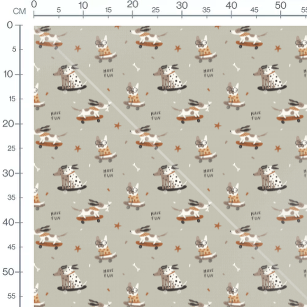 Tissu - Chiens et étoiles orange