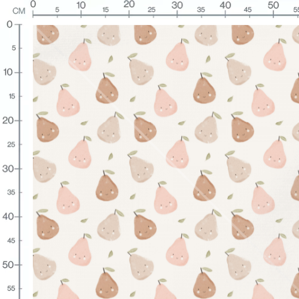 Tissu - Poires roses souriantes crème