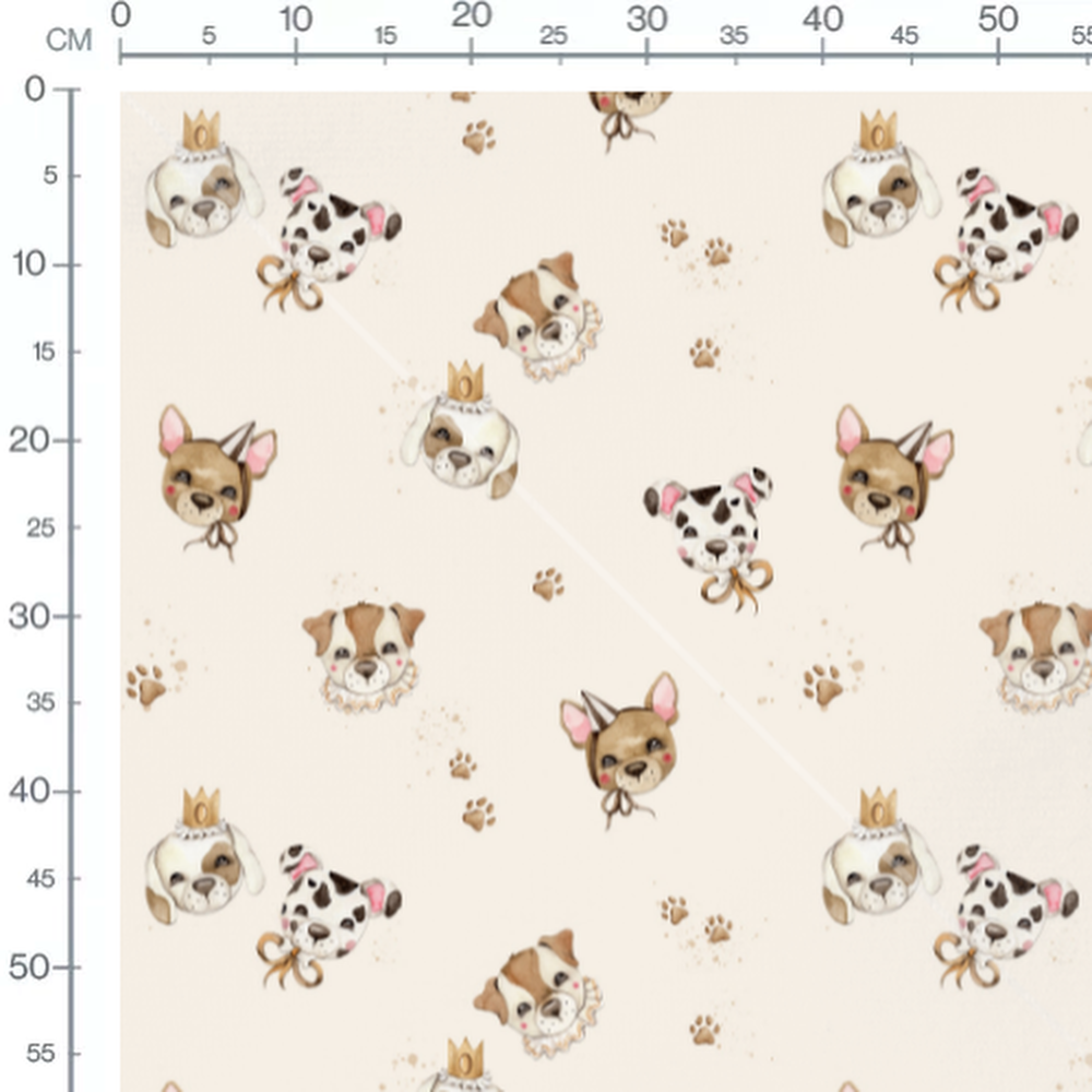 Tissu - Chiens couronnés et noeuds