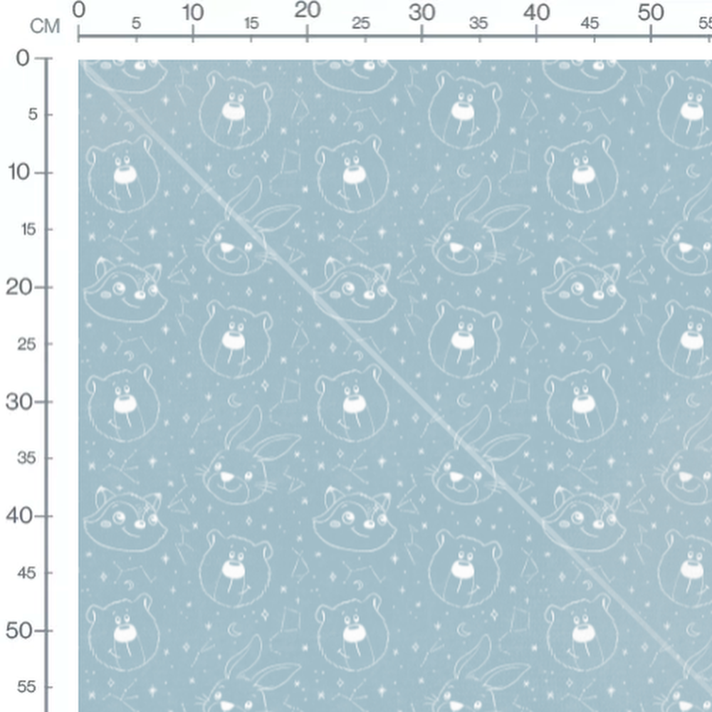 Tissu - Animaux et constellations blanches