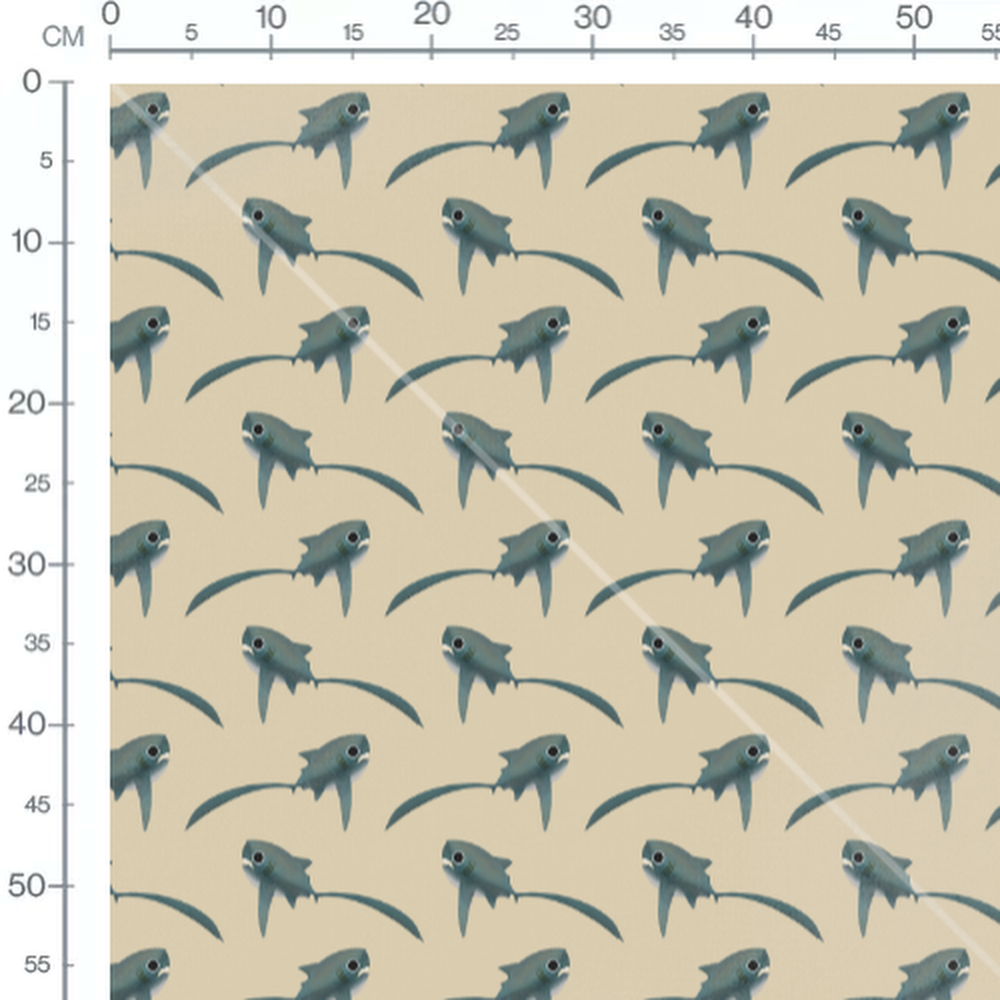 Tissu - Requins gris sur beige