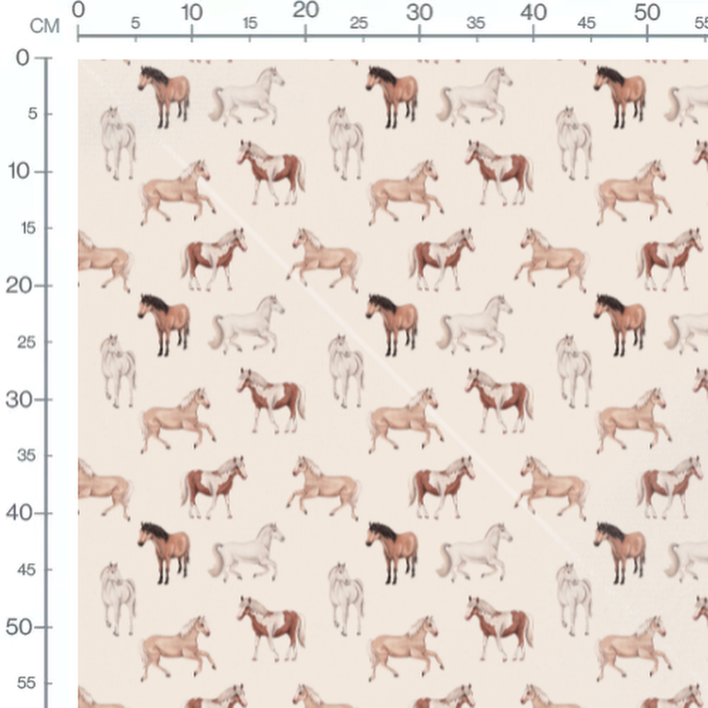 Tissu - Chevaux sur fond beige