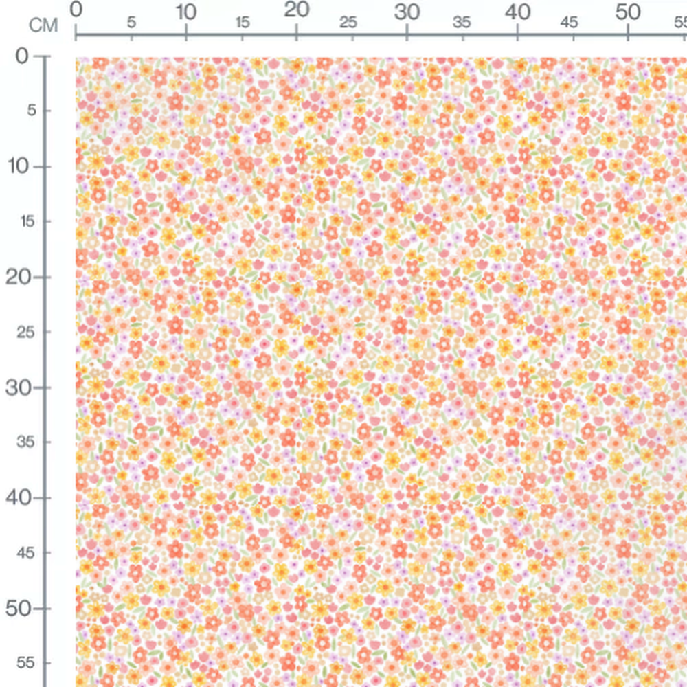 Tissu - Fleurs orange et roses vives 2