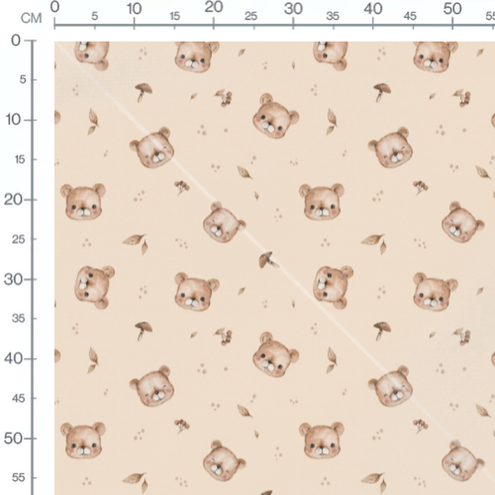 Tissu - Têtes d'oursons et champignons