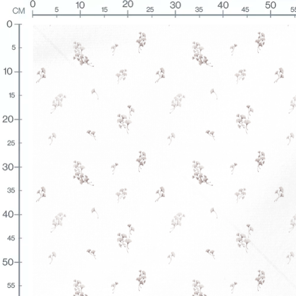 Tissu - Feuilles grises sur blanc