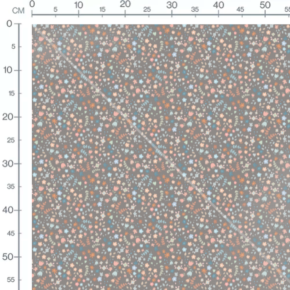 Tissu - Fleurs pastel et cœurs gris