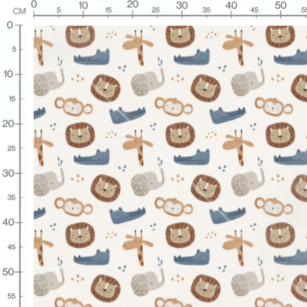 Tissu - Animaux stylisés sur fond blanc