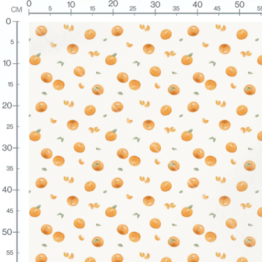 Tissu - Mandarines et feuilles vertes
