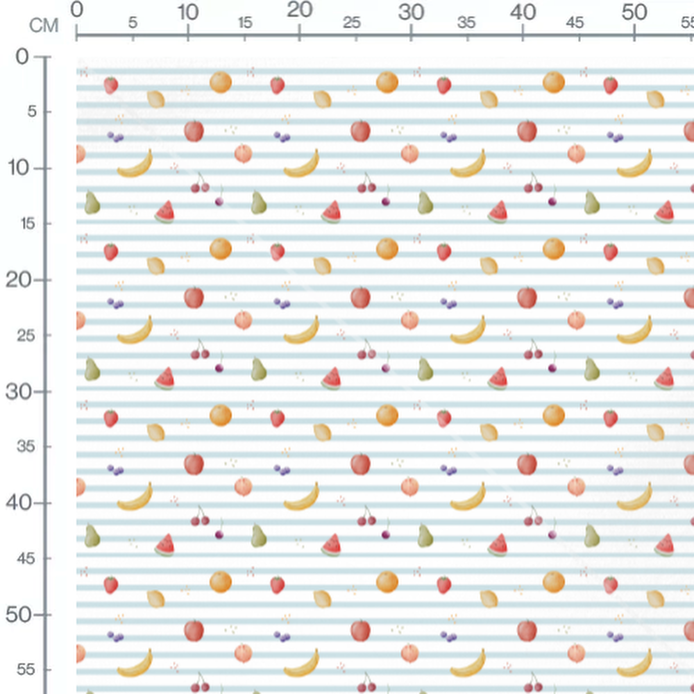 Tissu - Fruits sur rayures bleues