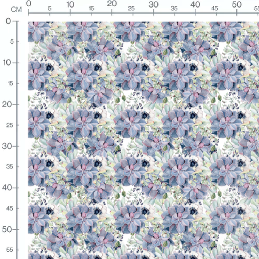 Tissu - Succulentes et fleurs pastel