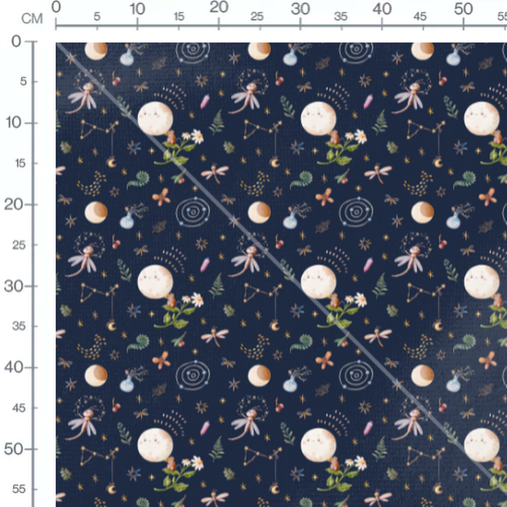 Tissu - Lune et étoiles sur fond bleu