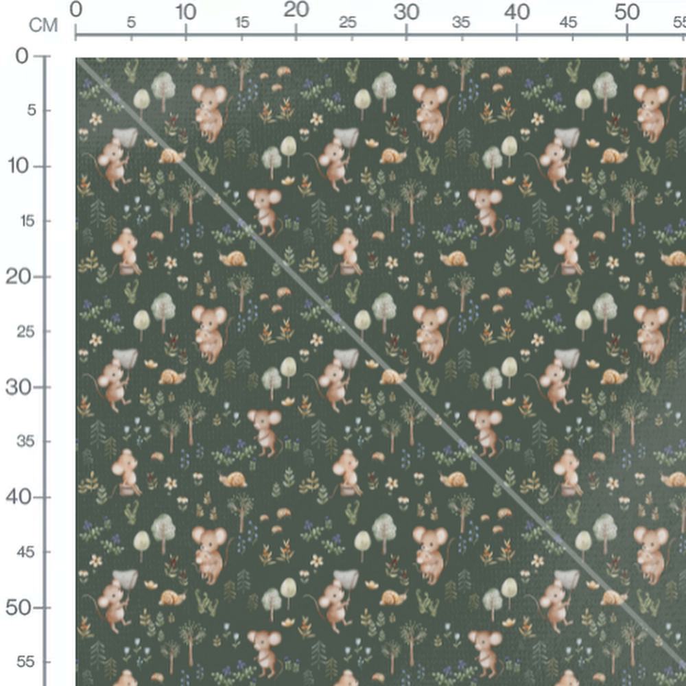 Tissu - Souris et escargots forêt