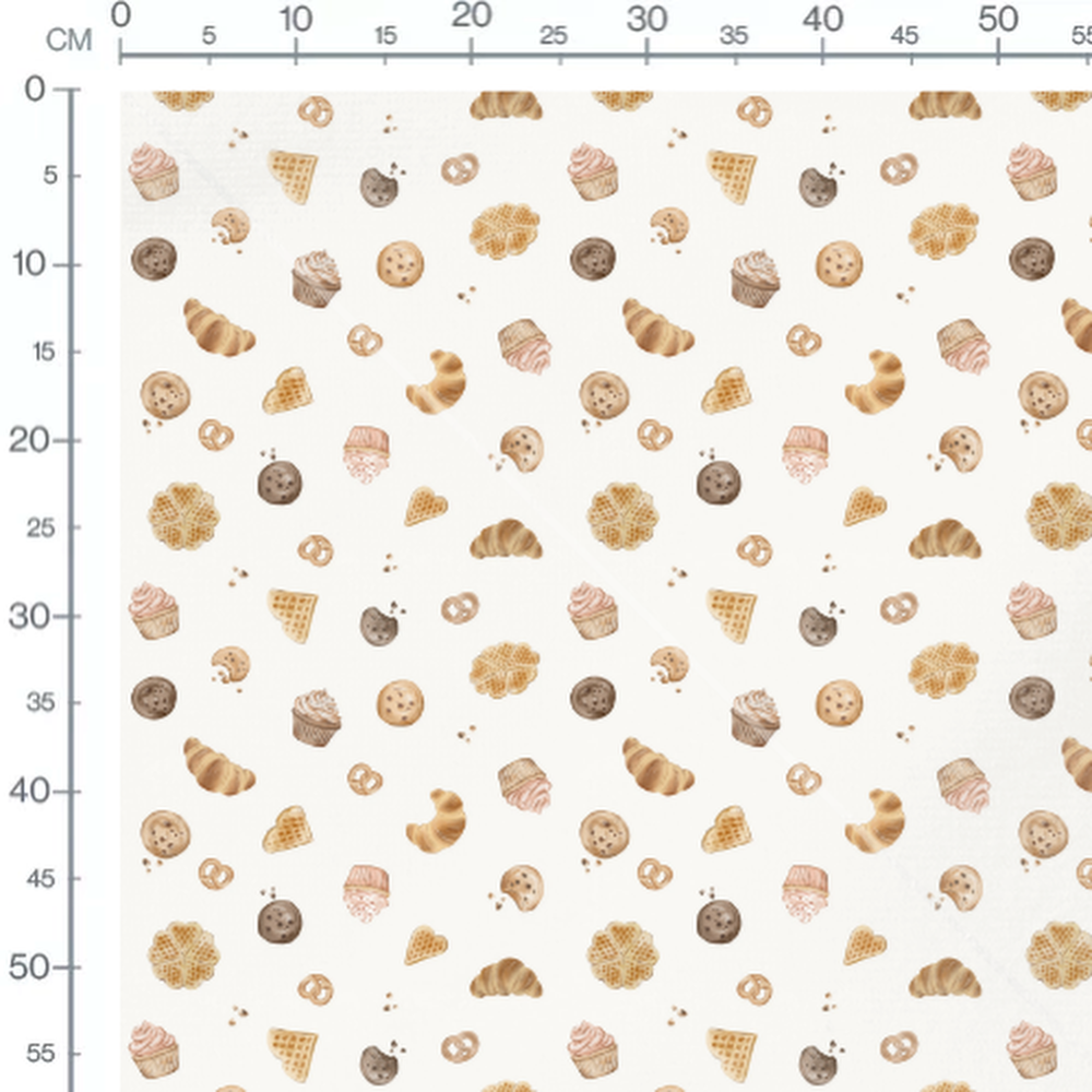 Tissu - Pâtisseries variées sur fond blanc