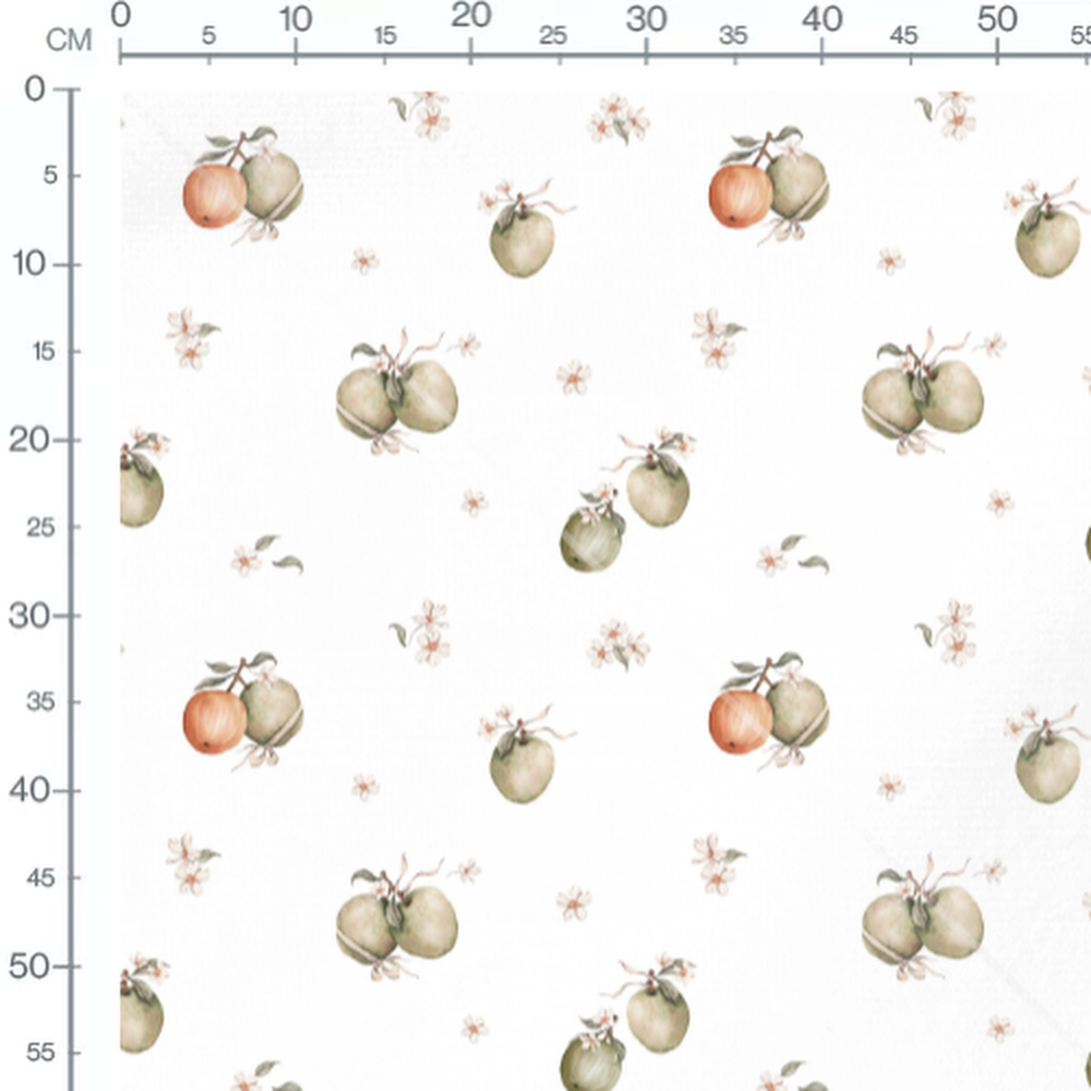 Tissu - Fruits verts et fleurs blanches