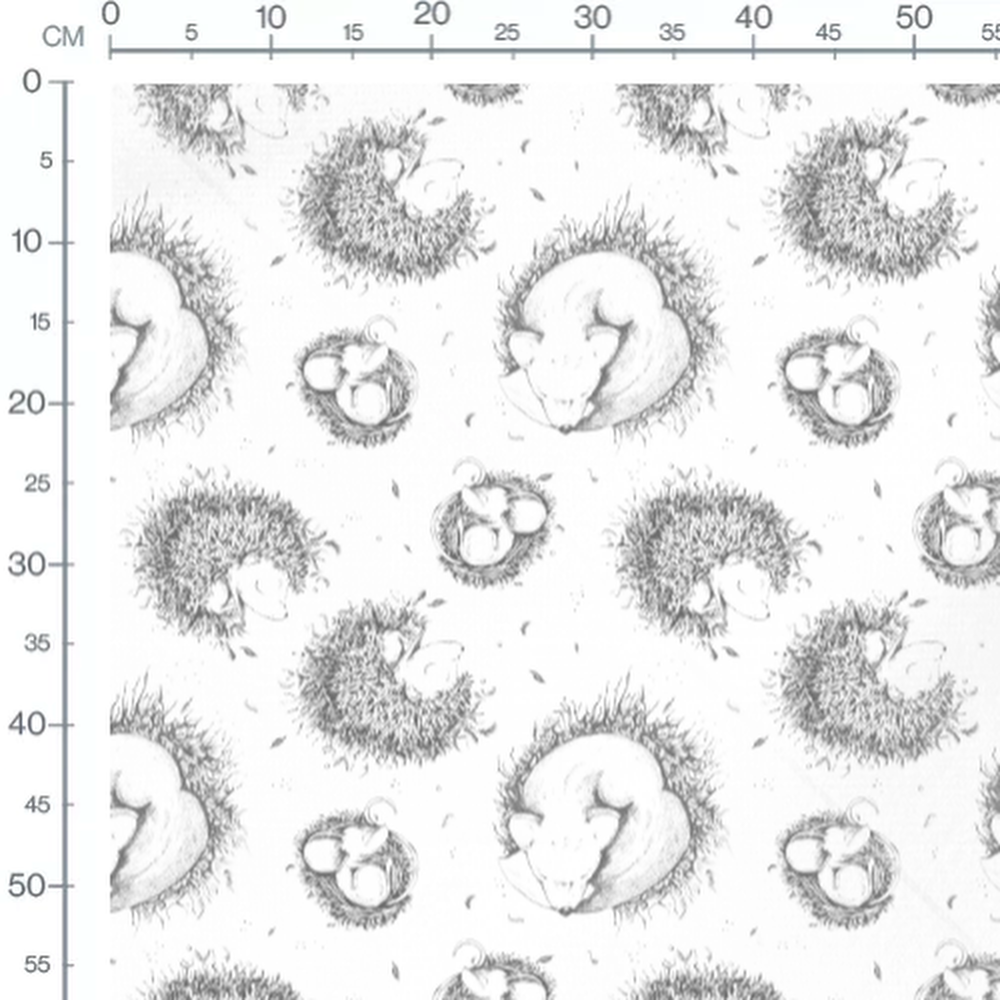Tissu - Hérissons enroulés sur blanc