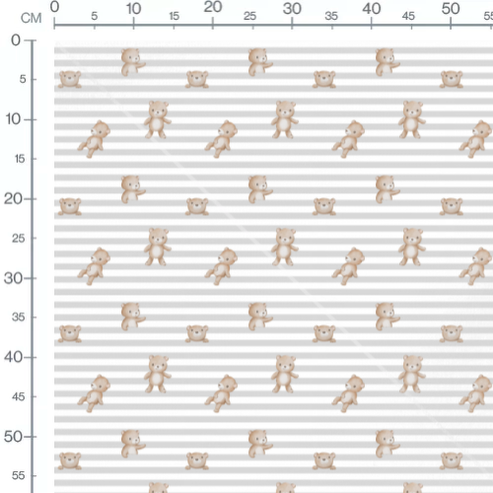 Tissu - Oursons sur rayures grises