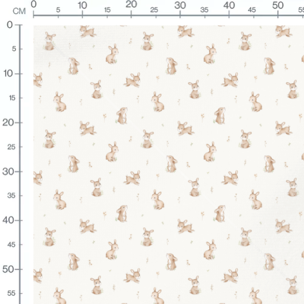 Tissu - Lapins beige et fleurs blanches