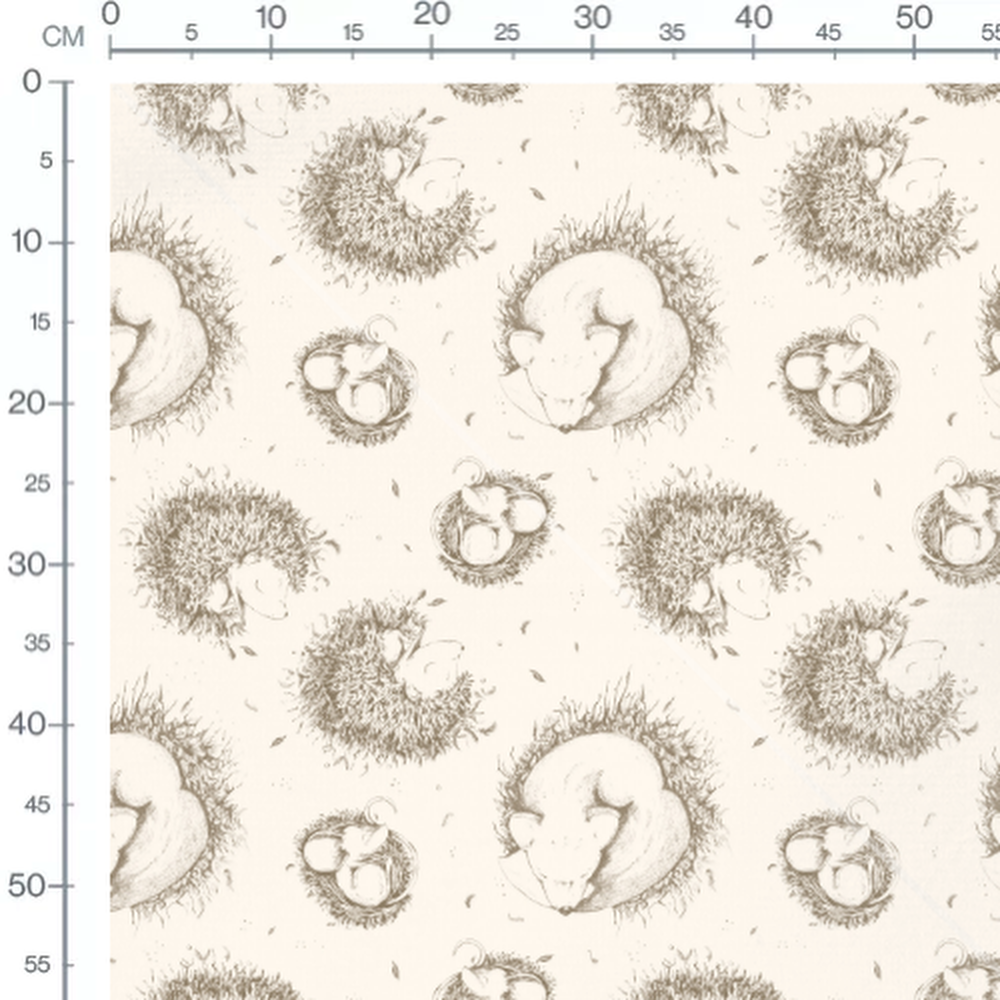 Tissu - Hérissons bruns sur crème