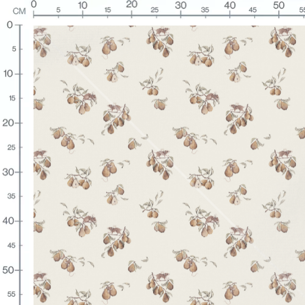 Tissu - Souris et poires sur crème