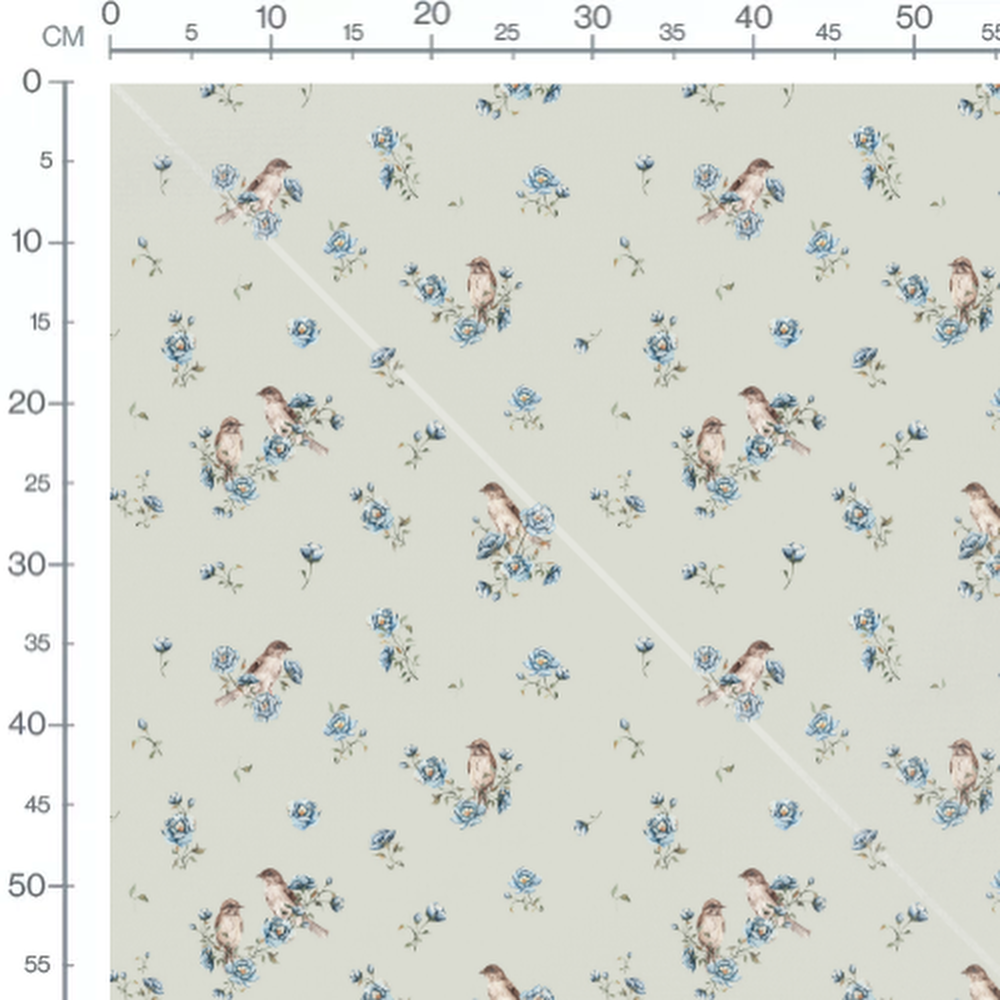 Tissu - Oiseaux bruns sur fond vert pâle