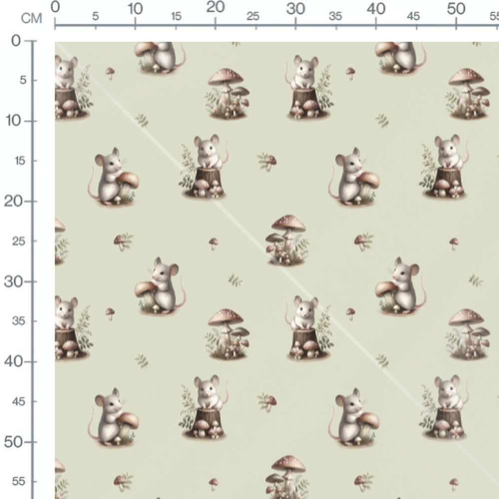Tissu - Souris sur fond vert clair