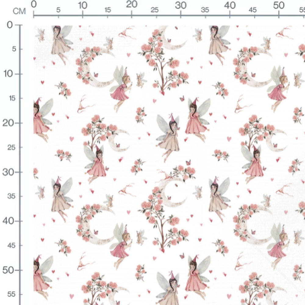 Tissu - Fées et arbres en fleurs roses