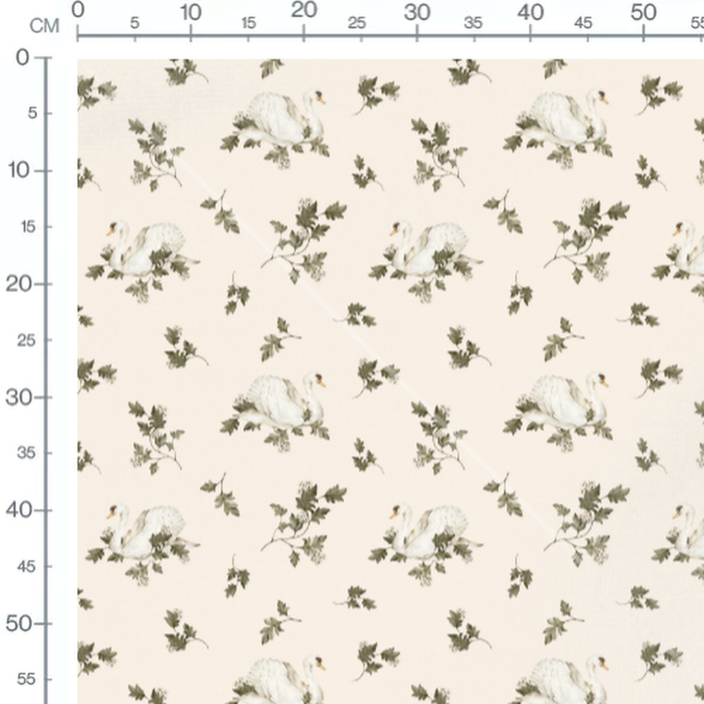 Tissu - Cygnes et feuillages délicats