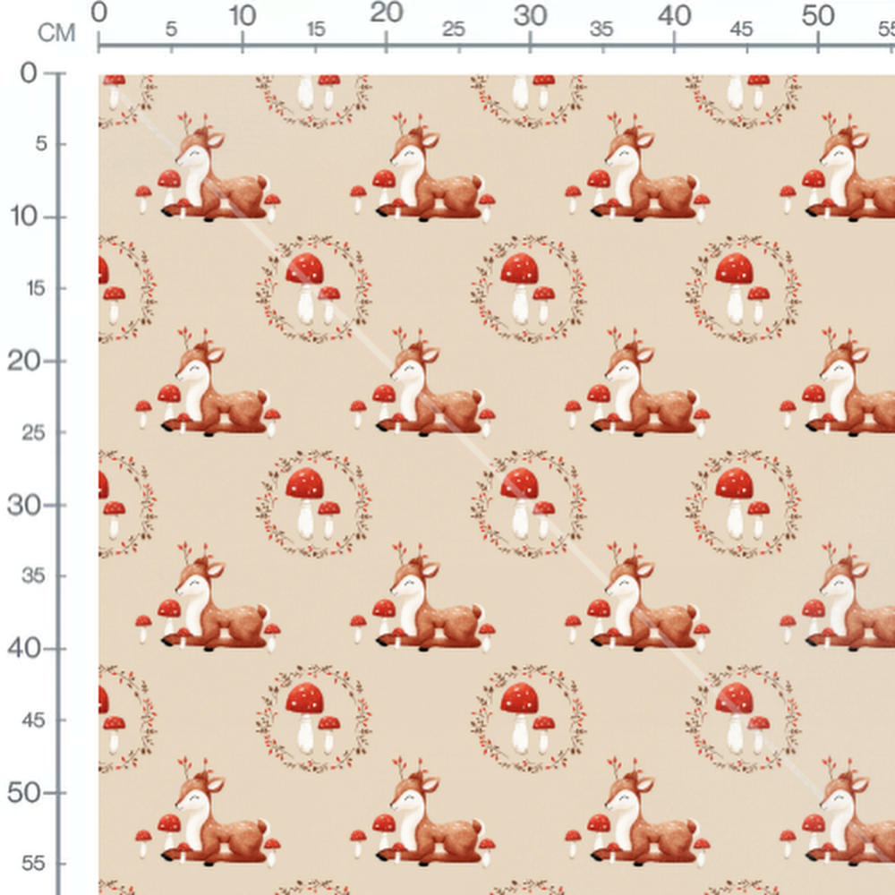 Tissu - Faon et champignons beiges 2
