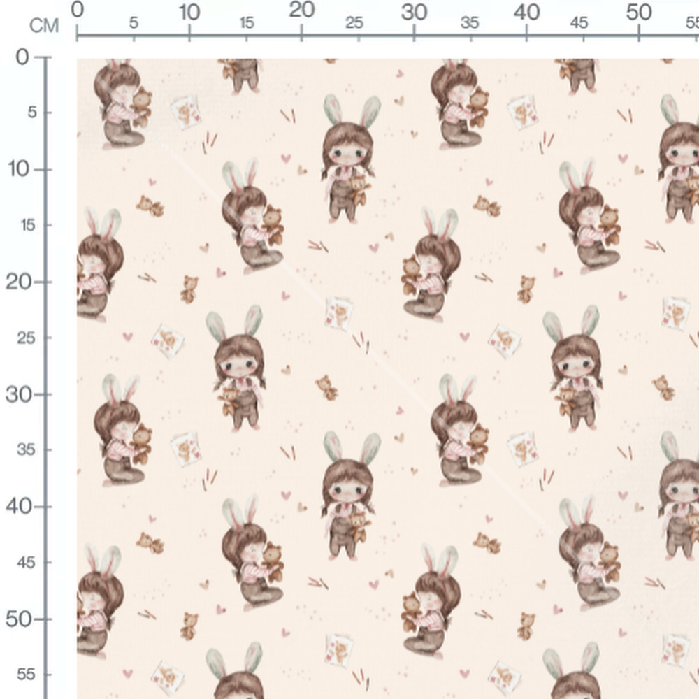 Tissu - Enfants lapins et oursons