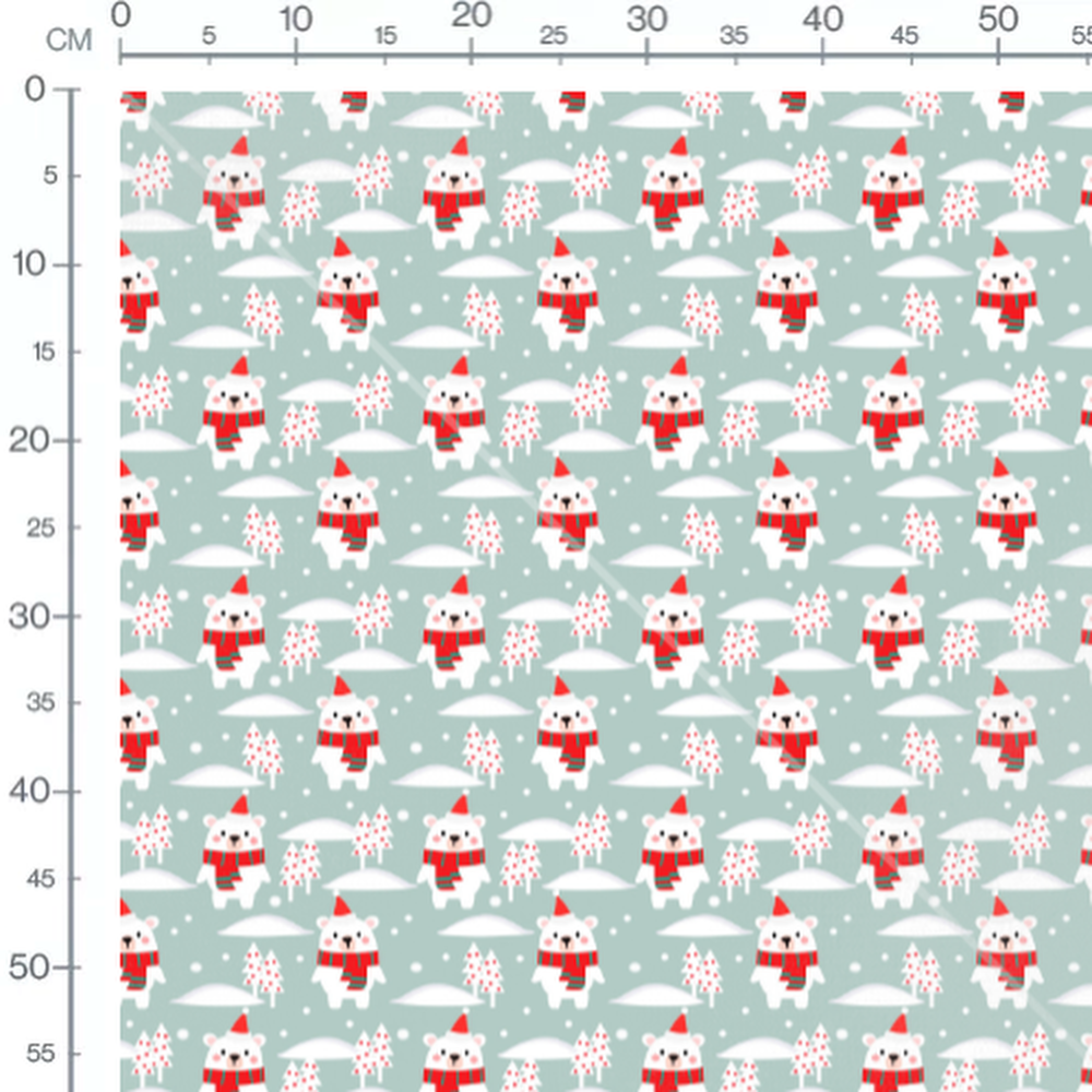 Tissu - Ours rouges et sapins verts