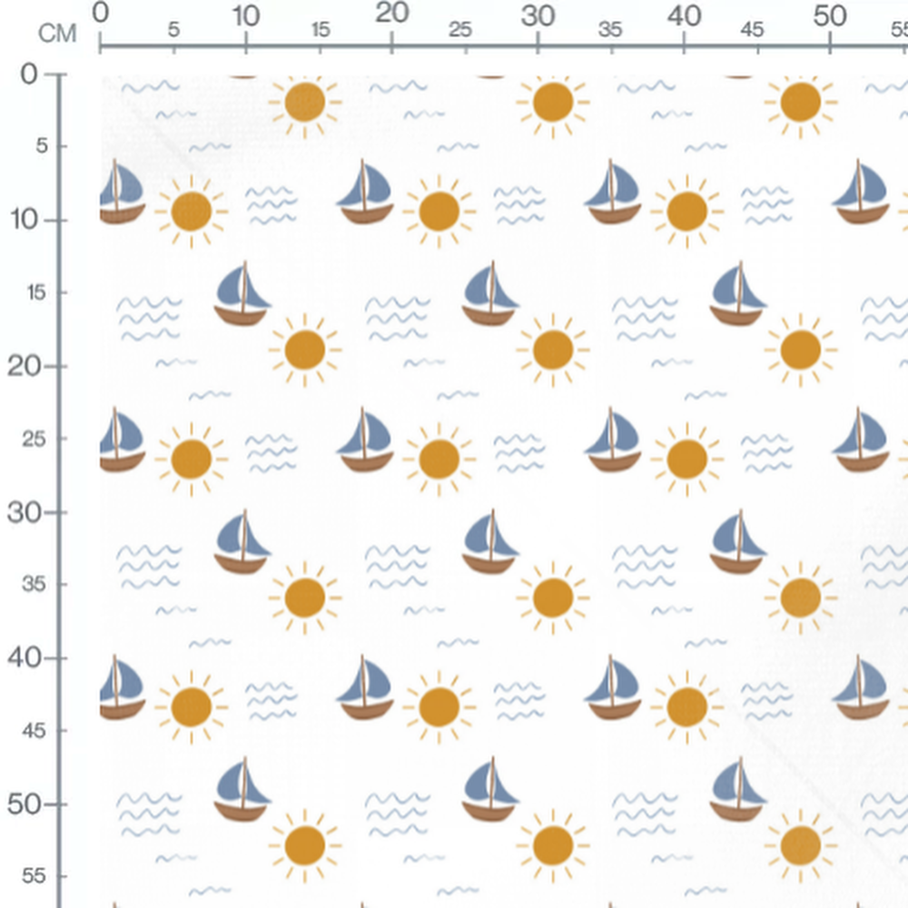 Tissu - Voiliers et soleils sur blanc
