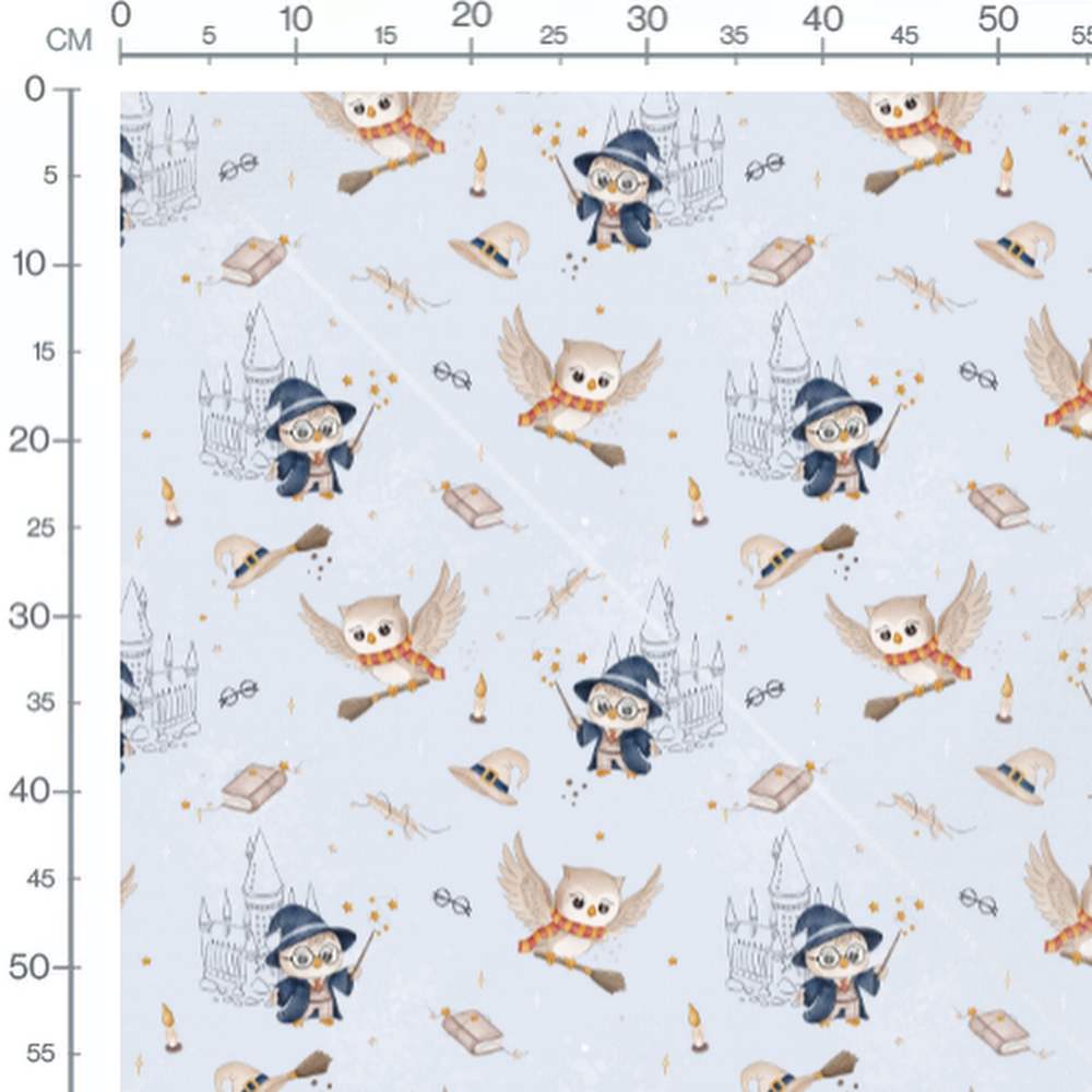 Tissu - Hiboux et magie sur fond bleu
