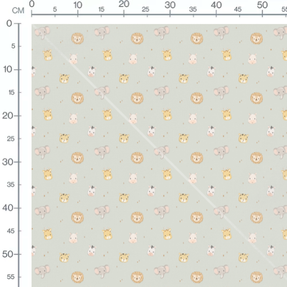 Tissu - Têtes d'animaux sur vert pâle