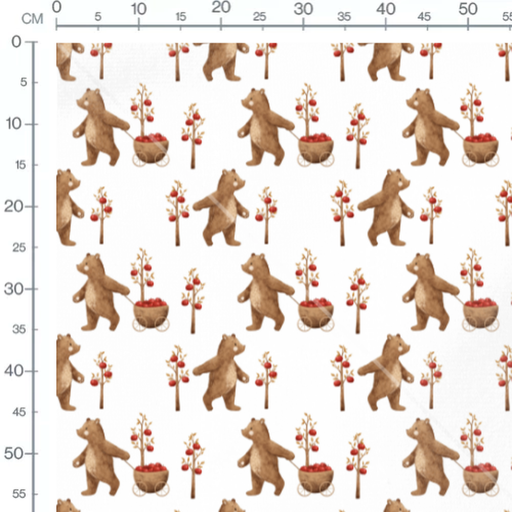 Tissu - Ours brun et pommes rouges
