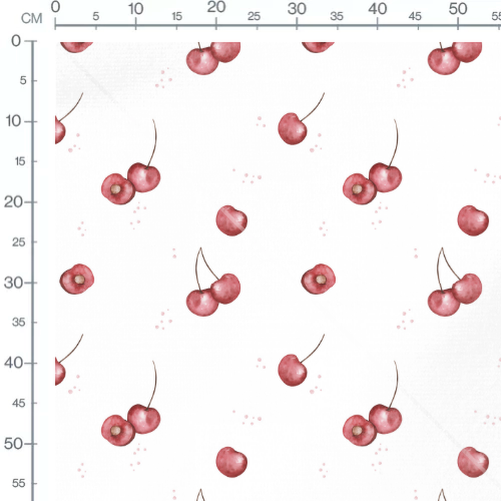 Tissu - Cerises aquarelle fond blanc