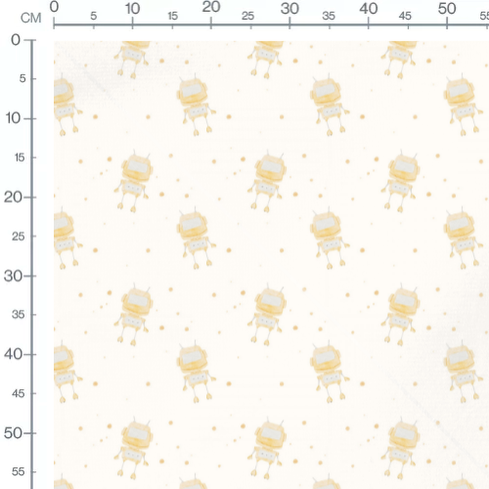 Tissu - Robots jaunes sur fond blanc
