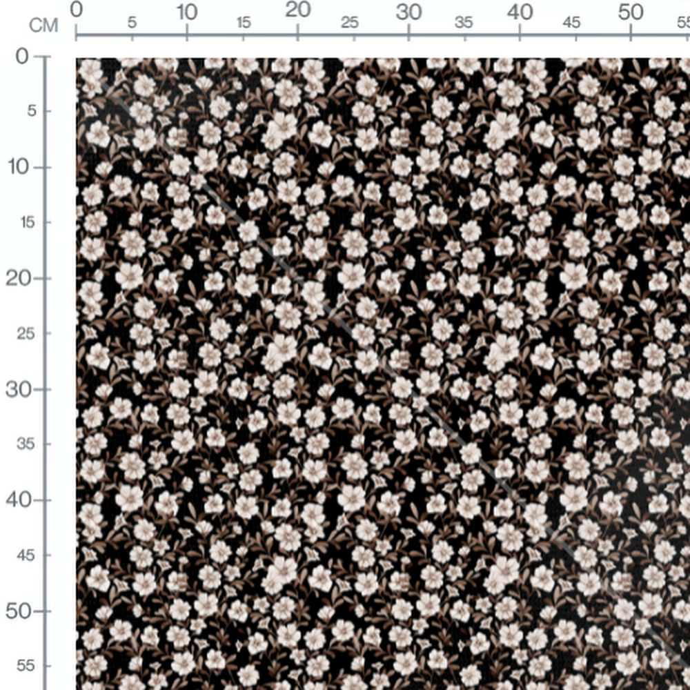 Tissu - Fleurs blanches et feuilles marron