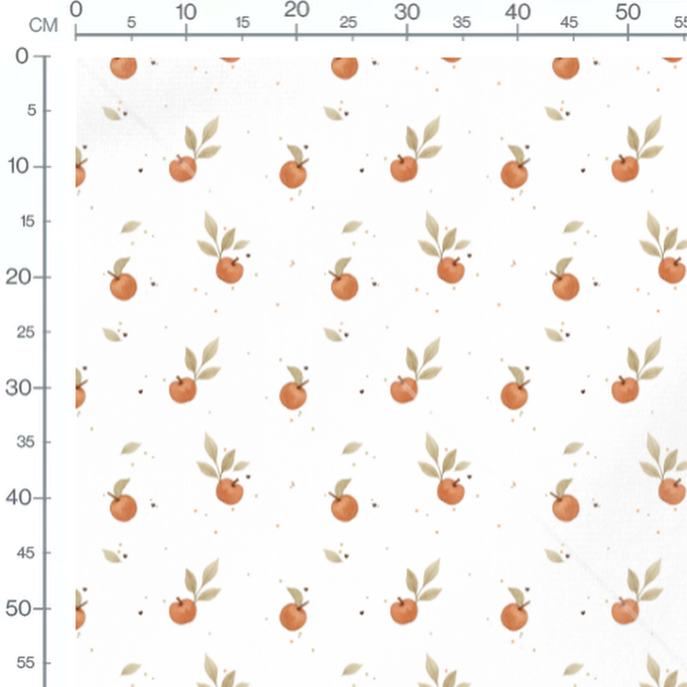 Tissu - Pommes orange et feuilles blanches