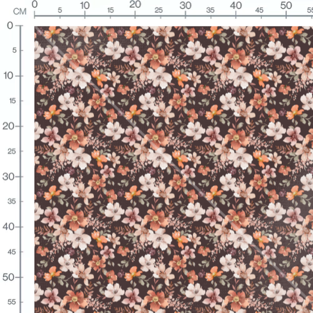 Tissu - Fleurs aquarelle fond marron