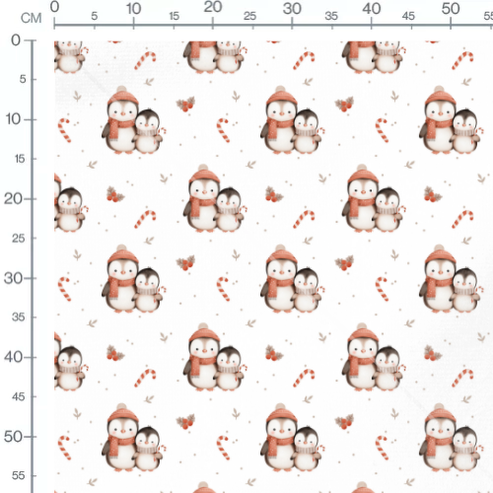 Tissu - Pingouins et cannes de Noël