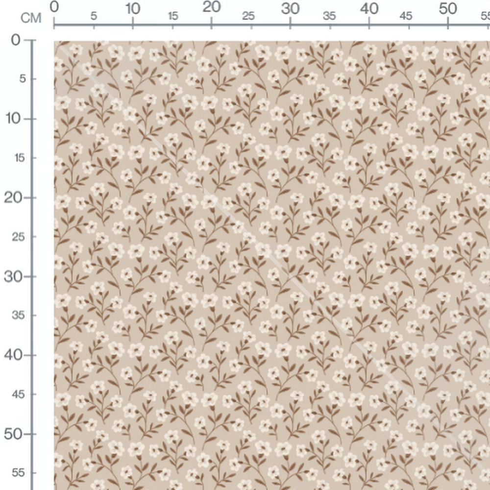 Tissu - Fleurs blanches avec centre marron