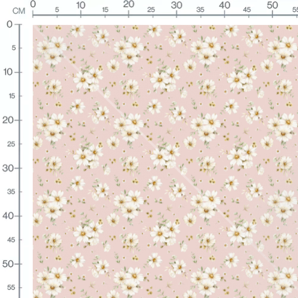 Tissu - Fleurs blanches et petites feuilles 2