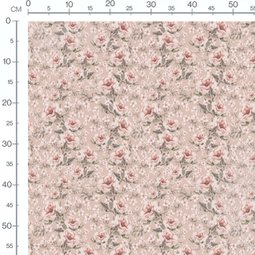 Tissu - Roses roses et fleurs blanches 2