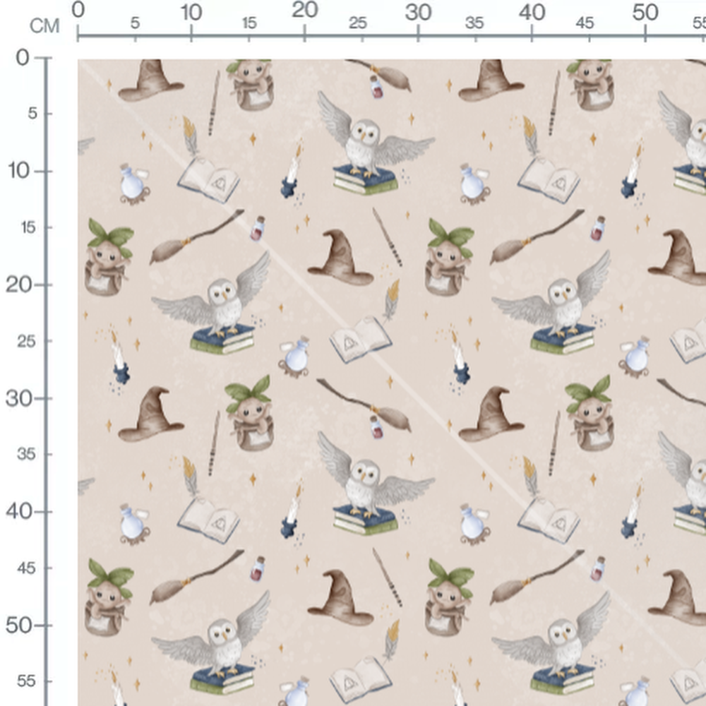 Tissu - Hiboux blancs sur fond beige