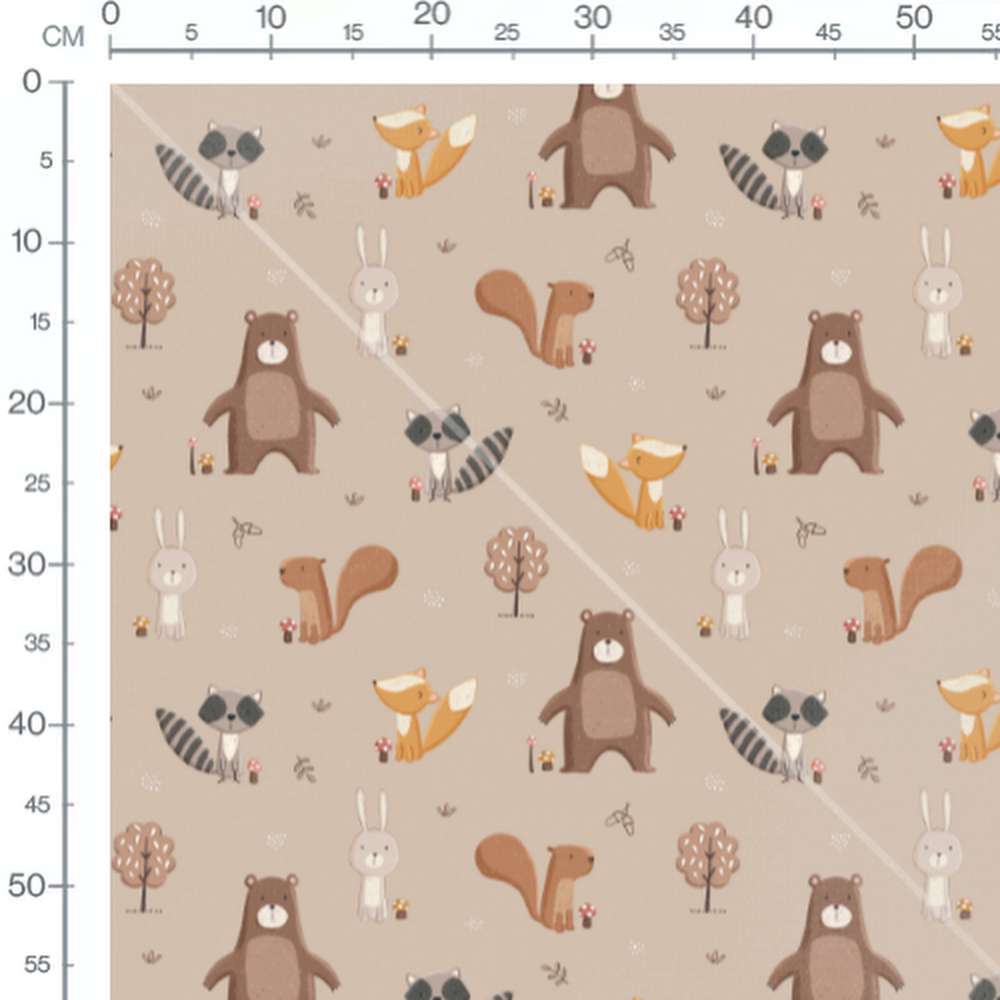 Tissu - Animaux variés et champignons