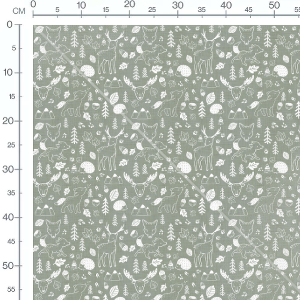 Tissu - Animaux forestiers blancs gris