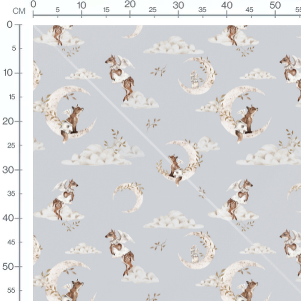 Tissu - Animaux ailés sur lunes marbrées