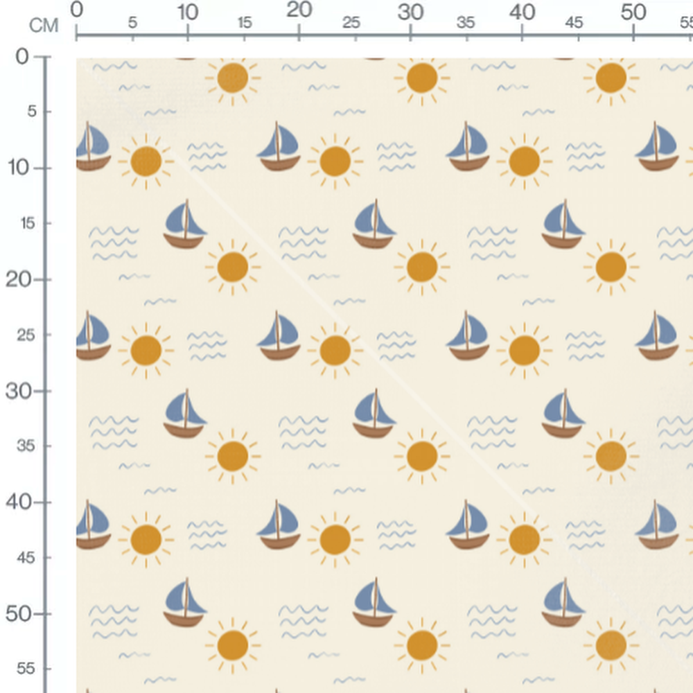 Tissu - Voiliers bleus et soleils jaunes