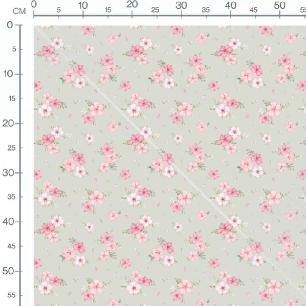 Tissu - Fleurs roses et blanches claires